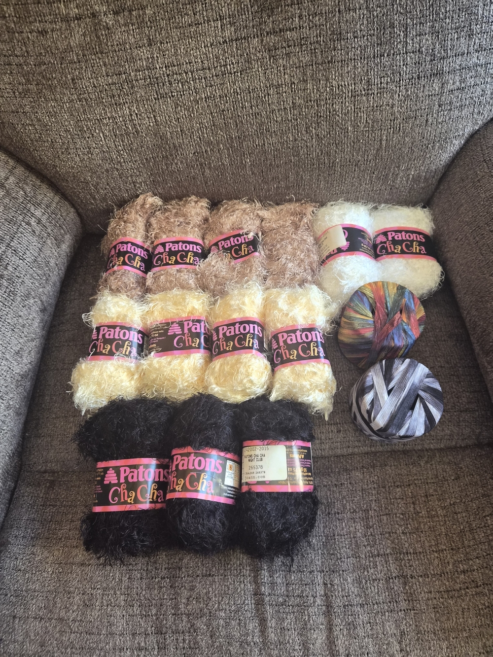 Patons Cha Cha Eyelash & Novelty Yarn Bundle - Yellow, Tan, Black + Multicolor